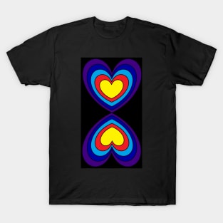 Mirror Image Rainbow Hearts on Black T-Shirt